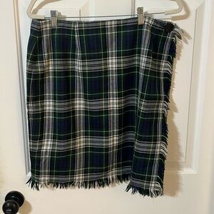 Vtg Women’s Blue Green Tartan Plaid Fringe Wrap Skirt Kilt Sz16 Wool Made in USA